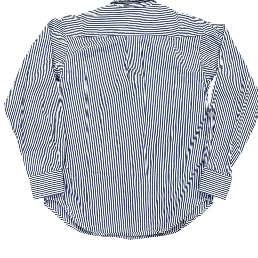 Ralph Lauren Boys Blue White Striped Button Down Shirt Classic Poplin Small 8-10